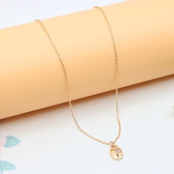 Rose Gold Plated Lock Pendant Necklace with Crystal Detail, XPNL0312 - Picture 9 of 13